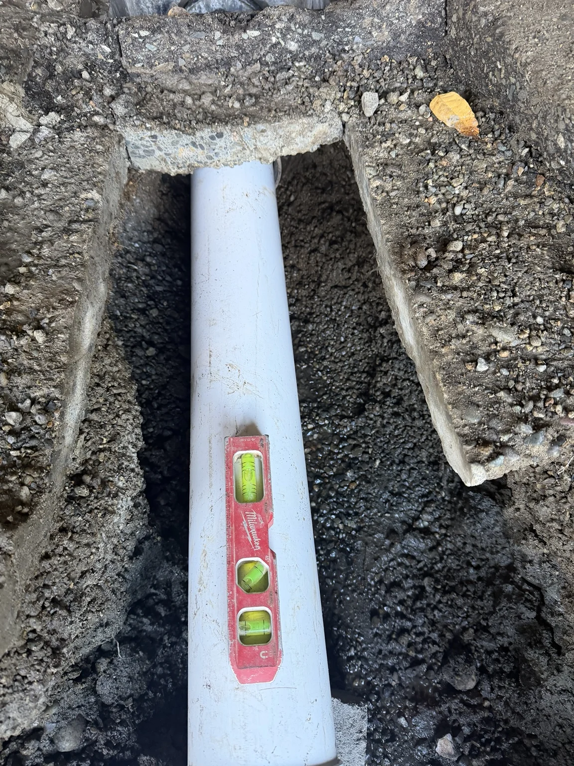 Checking pipe grade: Storm pipe repair & driveway drainage in Kirkland, Washington — view 4